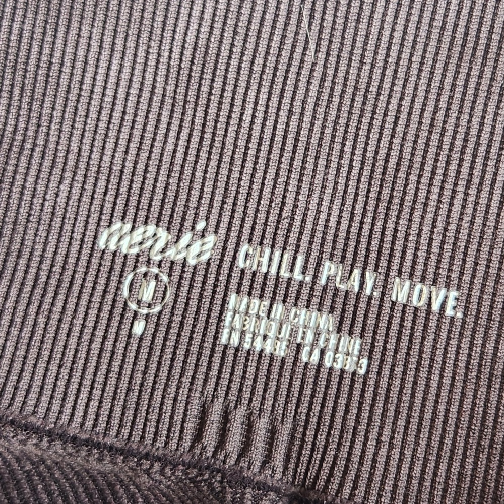 Aerie Chill Play Move 7/8 Leggings Womens Medium Brown Ribbed Seamless High Rise - Picture 5 of 9